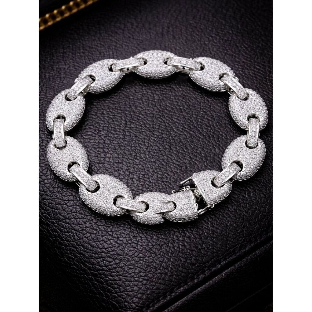Silver Iced Out Hermes Link Bracelet